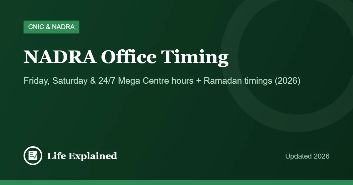 NADRA office timing 2026 for regular and Mega Centres