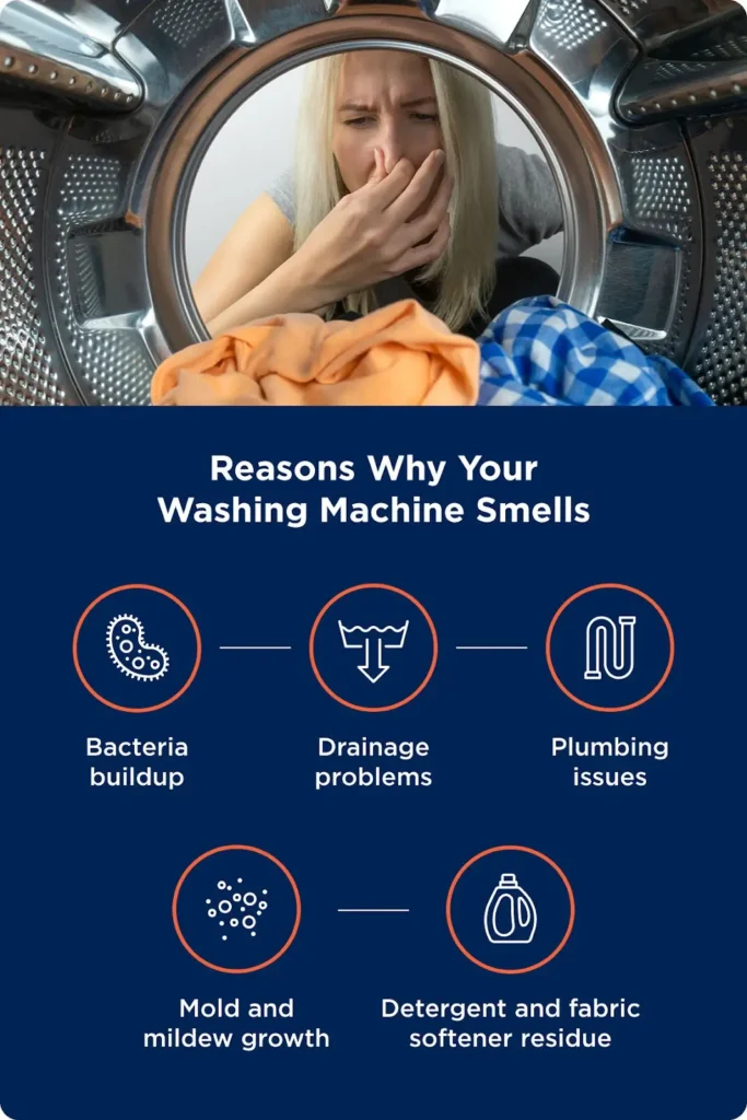 Washing machine with a bad smell caused by moisture and detergent buildup